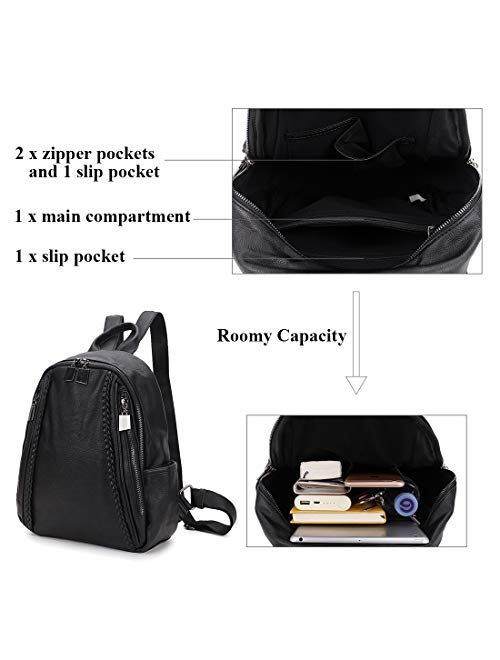 Women Backpack Purse,Fashion Grain PU Leather and Nylon Shoulder Bag for Ladies Small Casual Daypack
