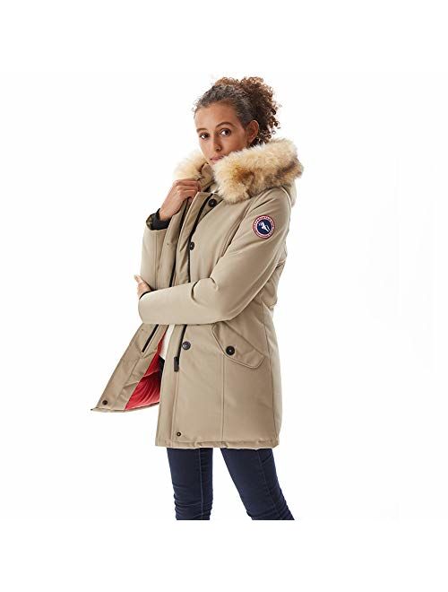 PUREMSX Women's Winter Duck Down Parka Ladies Padded Long Thicken Jacket Fur Hood Outwear Warm Overcoat