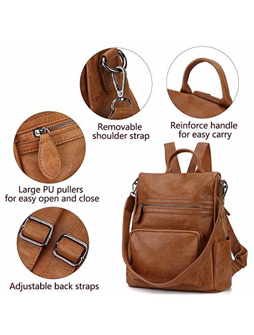 Backpack Purse for Women,RAVUO PU Leather Anti-theft Backpack Fashion Convertible Shoulder Bag for Ladies Three Ways to Carry