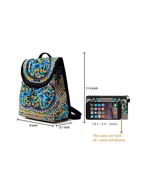 Embroidered Backpack Purse for Women,Canvas Vintage Boho Bags Travel Purse and Handbags Lightweight Backpacks
