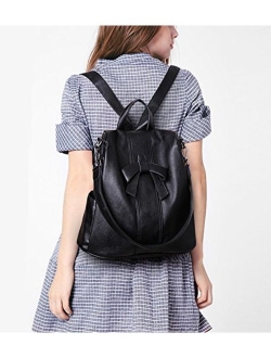 Women ANTI-THEFT Backpack Purse PU Washed Leather Convertible Ladies Rucksack Bowknot Shoulder Bag