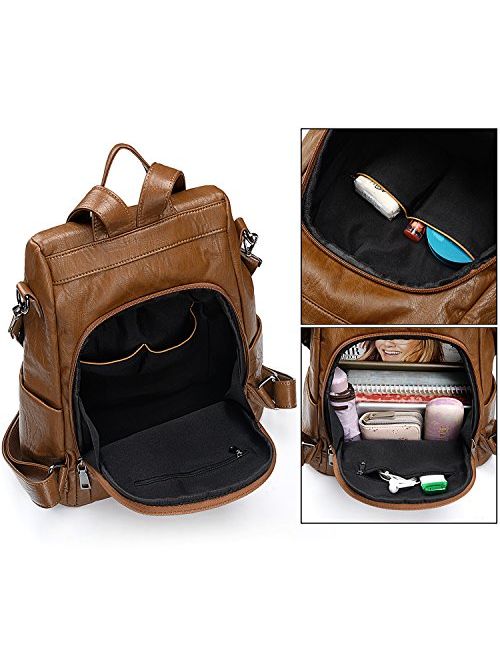 UTO Women ANTI-THEFT Backpack Purse PU Washed Leather Convertible Ladies Rucksack Bowknot Shoulder Bag