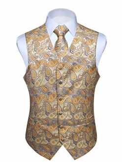 Men's Paisley Floral Jacquard Waistcoat & Neck Tie and Pocket Square Vest Suit Set