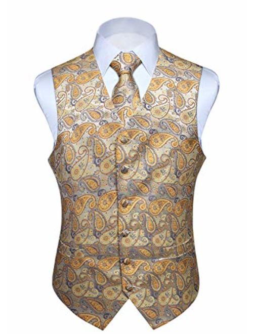 Buy HISDERN Men's Paisley Floral Jacquard Waistcoat & Neck Tie and ...