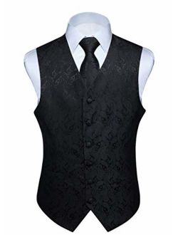 Men's Paisley Floral Jacquard Waistcoat & Neck Tie and Pocket Square Vest Suit Set