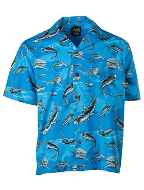Benny's Mens Sharks Parrothead Hawaiian Shirt