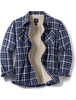 Men's Long Sleeved Sherpa Lined Brushed Flannel Rugged Plaid Shirt Jacket
