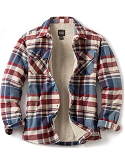 Men's Long Sleeved Sherpa Lined Brushed Flannel Rugged Plaid Shirt Jacket