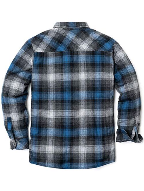 CQR Mens Long Sleeved Sherpa Lined Brushed Flannel Rugged Plaid Shirt Jacket