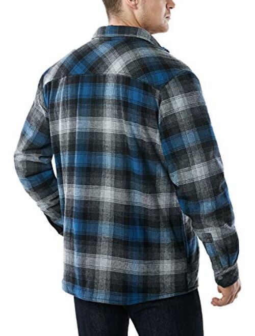CQR Men's Long Sleeved Sherpa Lined Brushed Flannel Rugged Plaid Shirt Jacket