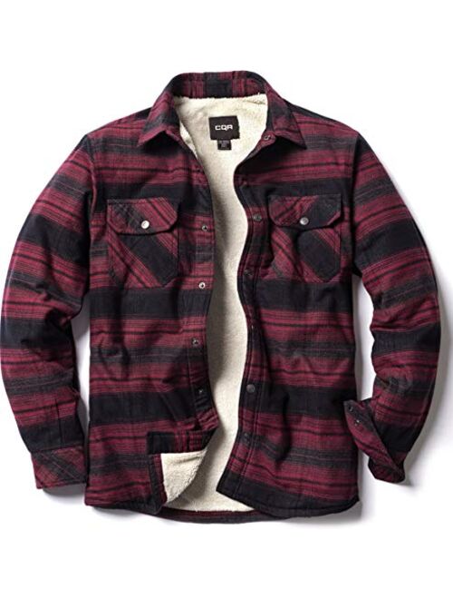 CQR Men's Long Sleeved Sherpa Lined Brushed Flannel Rugged Plaid Shirt Jacket