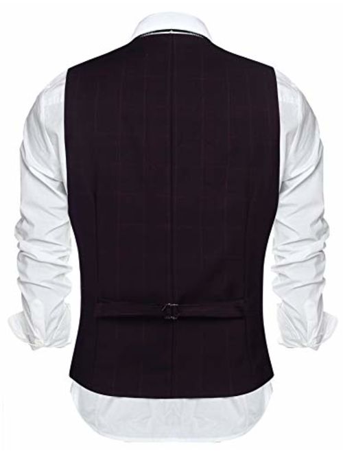 COOFANDY Men's Slim Fit Herringbone Tweed Button Suit Vest Plaid Wool Dress Waistcoat