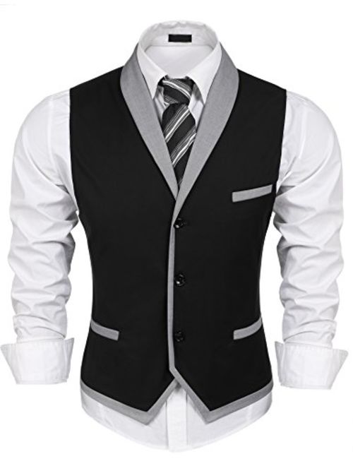 V-Neck 3 Button Slim Fit Formal Business Casual Waistcoat Jingjing1 Mens Suit Vest