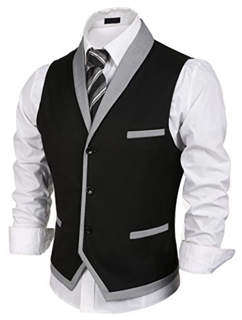 JINIDU Men's Suit Vest Slim Fit V Neck Dress Waistcoat Business Wedding Vests