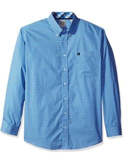 Men's Classic Fit Long Sleeve Button One Open Pocket Print Shirt