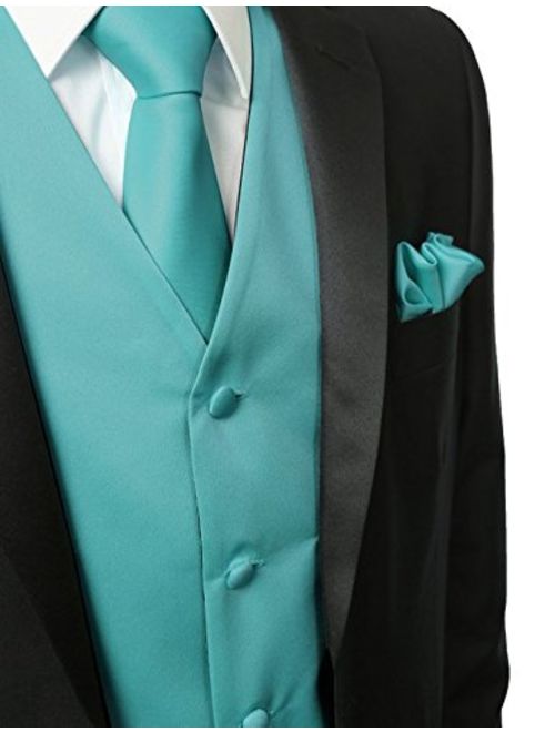3 Pcs Vest + Tie + Hankie Turquoise Fashion Men's Formal Dress Suit Waistcoat
