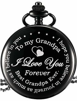 Hicarer Grandpa Pocket Watch Gift, Father's Day Gift Meaningful Grandpa Birthday Christmas Gift (Grandpa Gifts, White Dial)