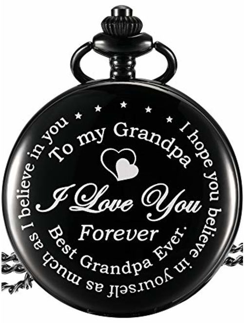 Hicarer Grandpa Pocket Watch Gift, Father's Day Gift Meaningful Grandpa Birthday Christmas Gift (Grandpa Gifts, White Dial)