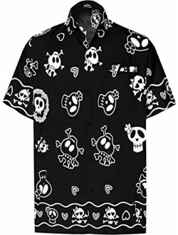 LA LEELA Men's Hippie Casual Short Sleeve Aloha Hawaiian Halloween Shirt