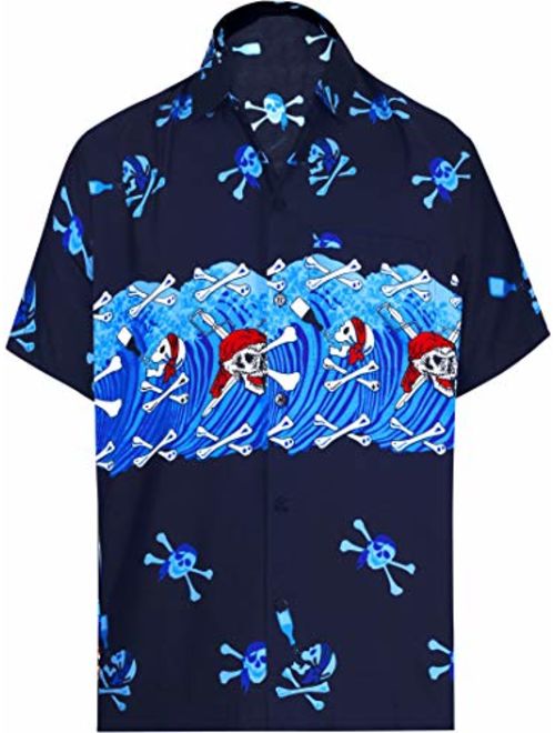 LA LEELA Men's Hippie Casual Short Sleeve Aloha Hawaiian Halloween Shirt