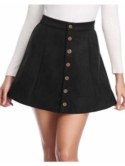fuinloth Women's Faux Suede Skirt Gored A-Line High Wasit Mini Short Skirt 2020