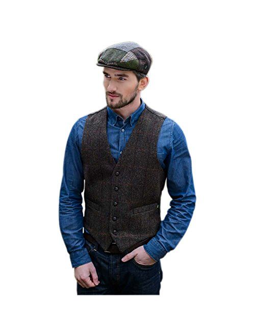Mucros Weavers Tweed Vest Men, 5 Buttons, Made in Ireland, Brown