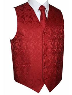 Italian Design, Men's Tuxedo Vest, Tie & Hankie Set in Red Paisley