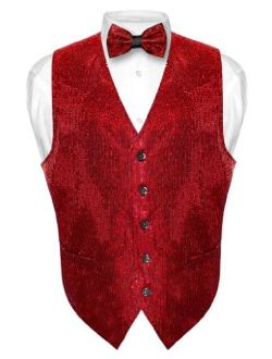 Men's Sequin Design Dress Vest & Bow Tie RED Color Bowtie Set for Suit Tux