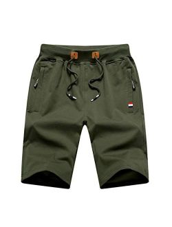 Big Boy's Casual Shorts Summer Cotton Classic Fit Elastic Waist Shorts with Zipper Pockets