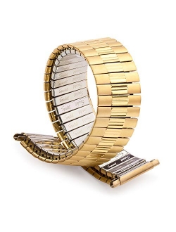 Mens Stainless Steel Comfortable Stretch Watch Band, Gold Silver Rose Gold or Dual Tone Replacement Strap,16 Through 22mm, No Clasp