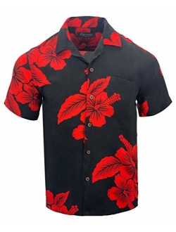 Favant Tropical Luau Beach Hibiscus Floral Print Mens Hawaiian Aloha Shirt