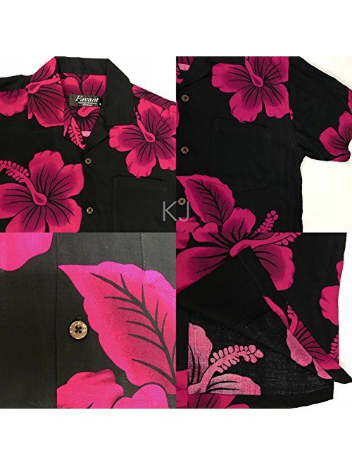 Favant Tropical Luau Beach Hibiscus Floral Print Mens Hawaiian Aloha Shirt