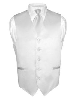 Men's Dress Vest & Necktie Solid Silver Gray Neck Tie Set for Suit or Tuxedo