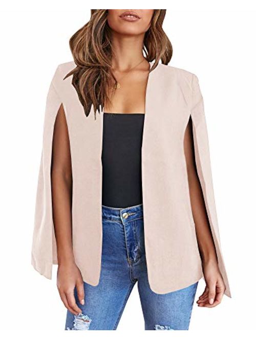 GAMISOTE Womens Casual Blazer Cape Open Front Split Sleeve Long Cloak Jacket Coat Workwear