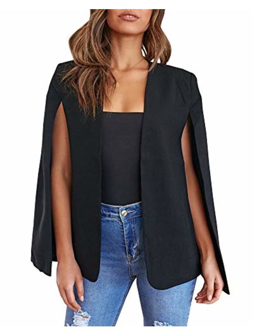GAMISOTE Womens Casual Blazer Cape Open Front Split Sleeve Long Cloak Jacket Coat Workwear