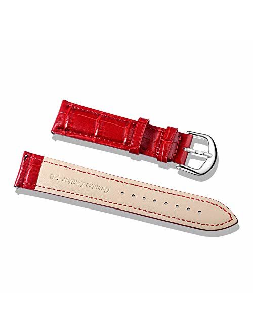 Leather Watch Band, Alligator Embossed Replacement Strap for Men or Women Choice of 16mm 18mm 20mm 22mm with Silvery Buckle