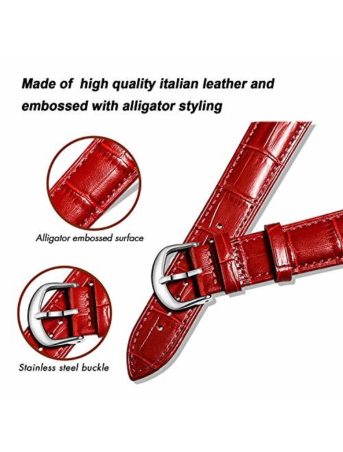 Leather Watch Band, Alligator Embossed Replacement Strap for Men or Women Choice of 16mm 18mm 20mm 22mm with Silvery Buckle