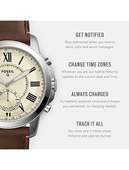 Fossil Men's Grant Stainless Steel and Leather Hybrid Smartwatch with Activity Tracking and Smartphone Notifications