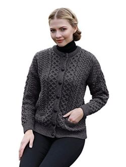 Carraig Donn 100% Irish Merino Wool Ladies Lumber Sweater with Pockets.