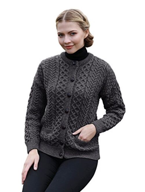 Irish Setter Carraig Donn 100% Irish Merino Wool Ladies Lumber Sweater with Pockets.