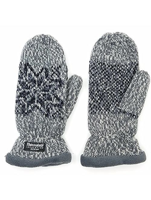 Bruceriver Women Snowflake Knit Mittens with Warm Thinsulate Fleece Lining Size M Beige