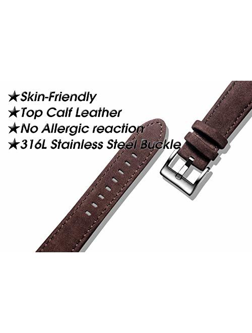 hemsut h Watch Bands Genuine Calfskin Soft Leather Watch Band with Spring bar Quick Release Watch Strap Choice of Color & Width - 18mm, 20mm,22mm