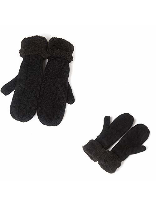 ZORJAR Cable Stripe Thick Plush Knit Winter Warm Mitten Hand Warmer