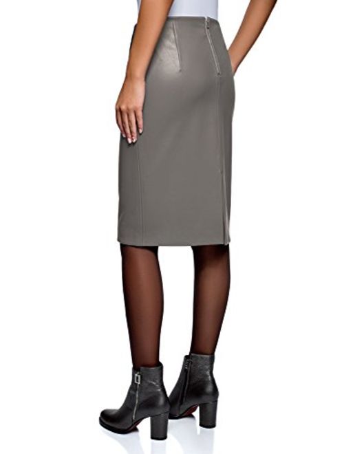 oodji Collection Women's Faux Leather Straight Skirt