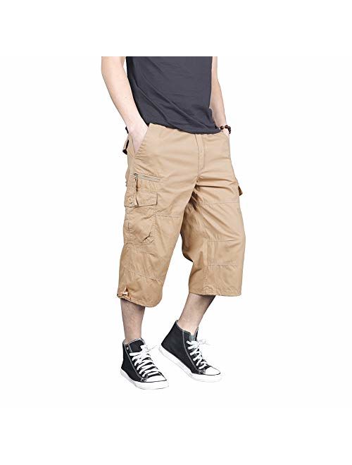 FEDTOSING 3/4 Casual Cargo Shorts for Men Loose Fit Twill 17" Inseam Capri Long Shorts with Multi-Pockets