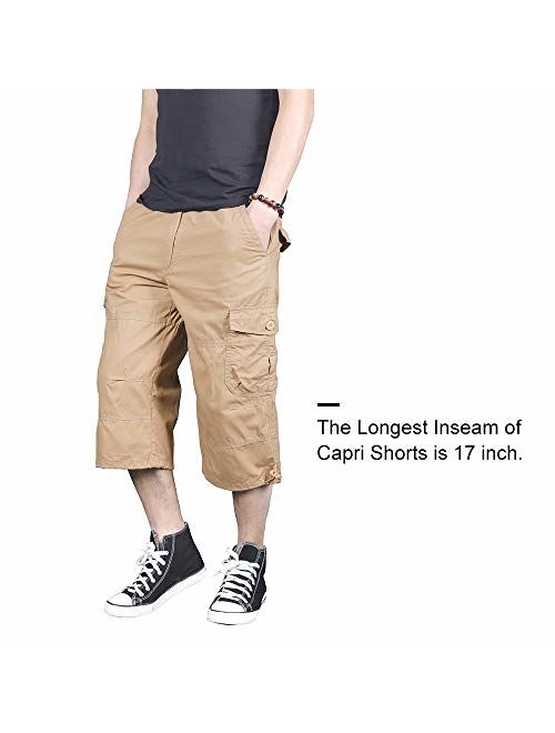 FEDTOSING 3/4 Casual Cargo Shorts for Men Loose Fit Twill 17" Inseam Capri Long Shorts with Multi-Pockets