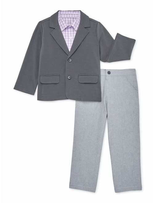 Wonder Nation Boys Jacket, Woven Shirt, & Pants, 3-Piece Dressy Outfit Set, Newborn-5T