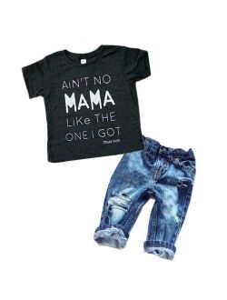 Newborn Toddler Infant Baby Boy Clothes T-shirt Top Tee  Denim Pants Outfits Set