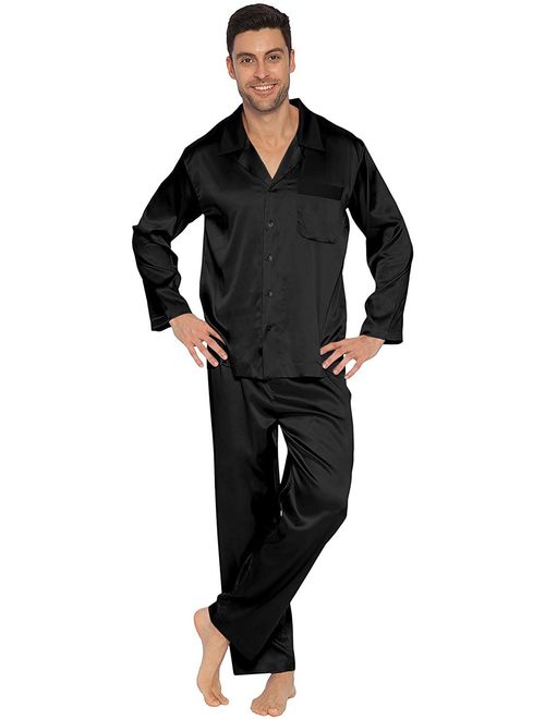 Intimo Men's Classic Stretch Silk Pajamas, Black, M