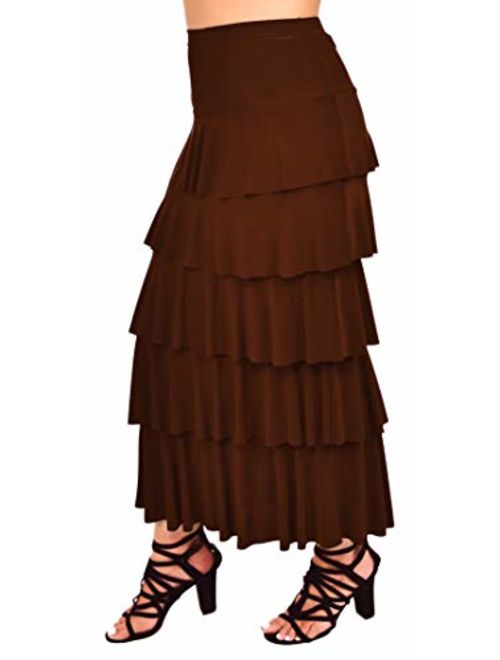 Dare2BStylish Women Boho Waterfall Tiered Layered Maxi Skirt | Reg & Plus Sizes
